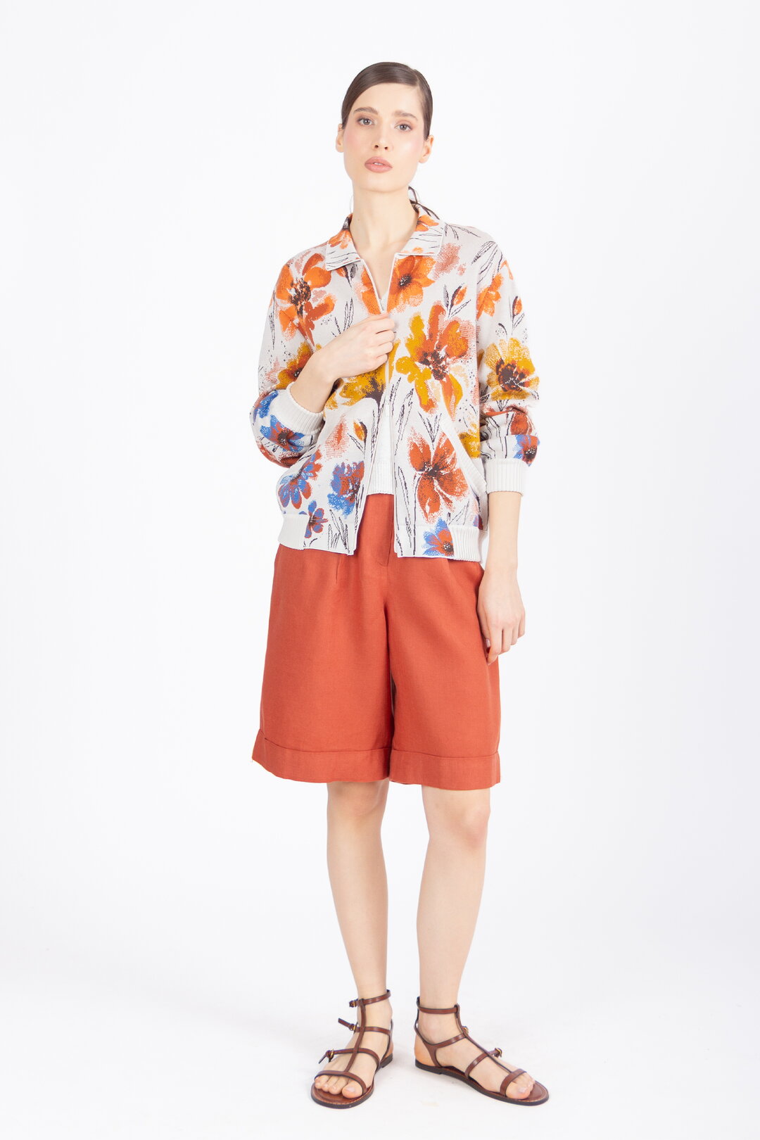 Žakardna Bomber Jakna, Cvetni Motiv