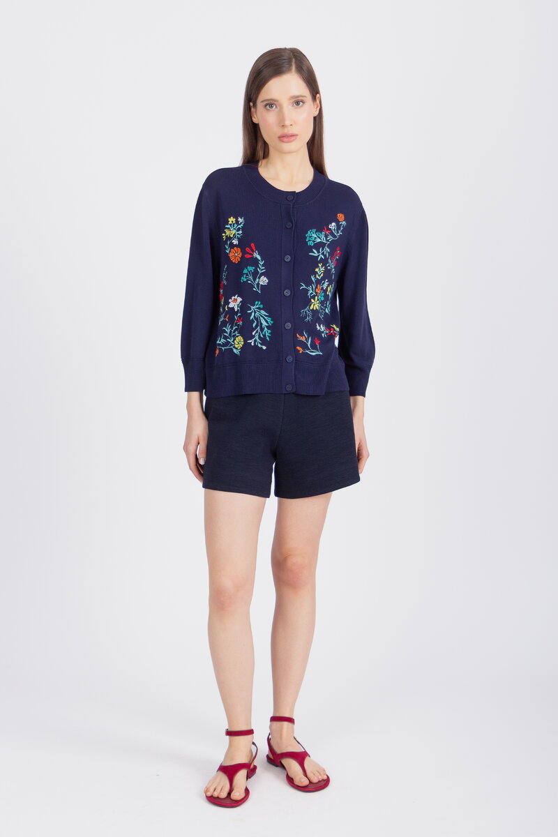Bestickter Cardigan, Floralmuster