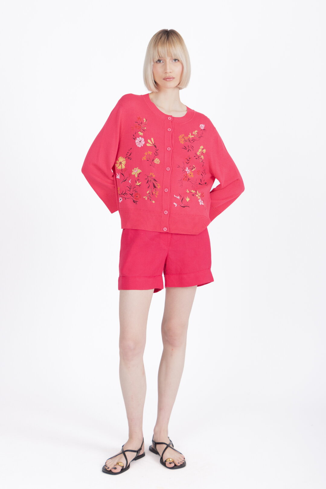 Bestickter Cardigan, Floralmuster