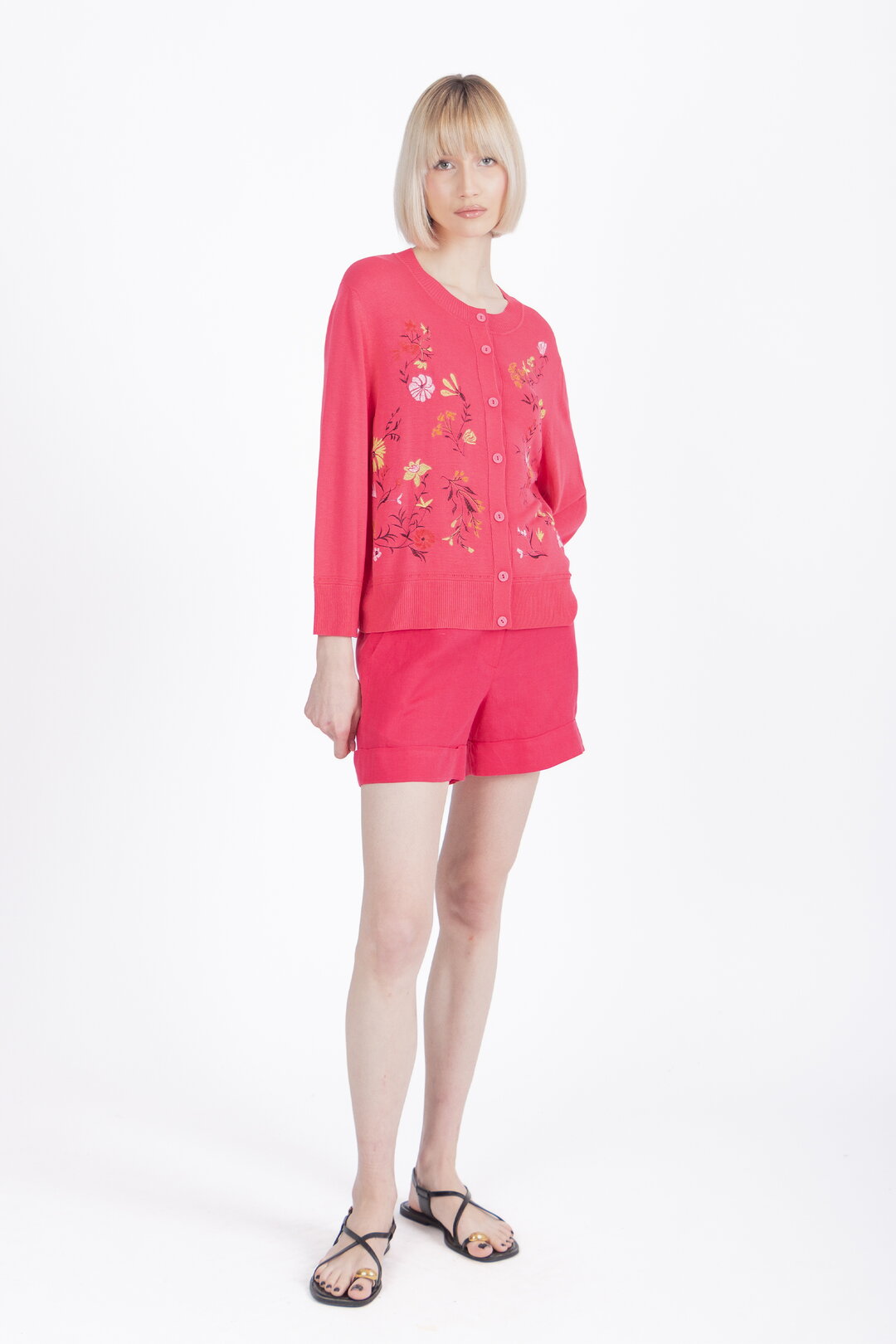 Bestickter Cardigan, Floralmuster