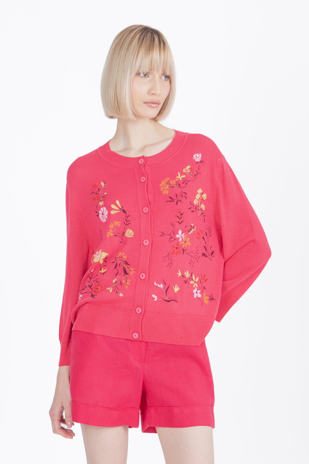 Bestickter Cardigan, Floralmuster