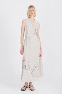 Linen Dress with Embroidery, Floral Pattern