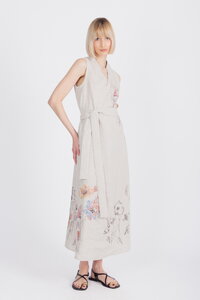 Linen Dress with Embroidery, Floral Pattern