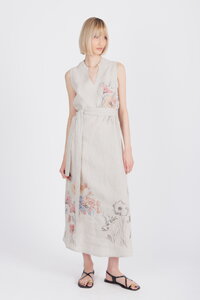 Linen Dress with Embroidery, Floral Pattern