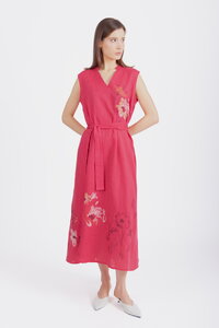 Lanena Haljina sa Vezom, Cvetni Motiv