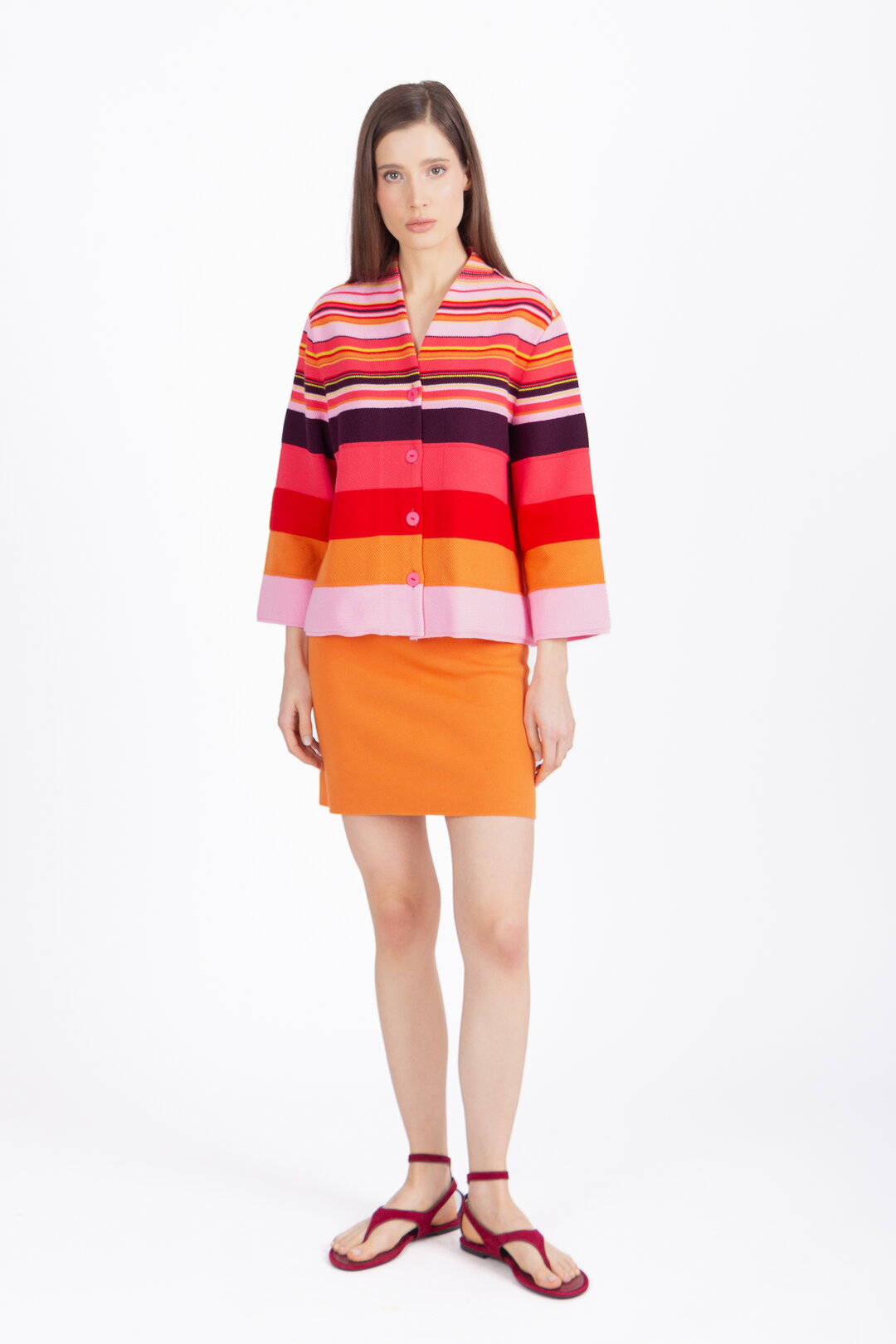 Cardigan With Back Pleat, Stripe Pattern