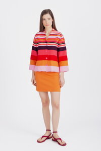 Cardigan With Back Pleat, Stripe Pattern