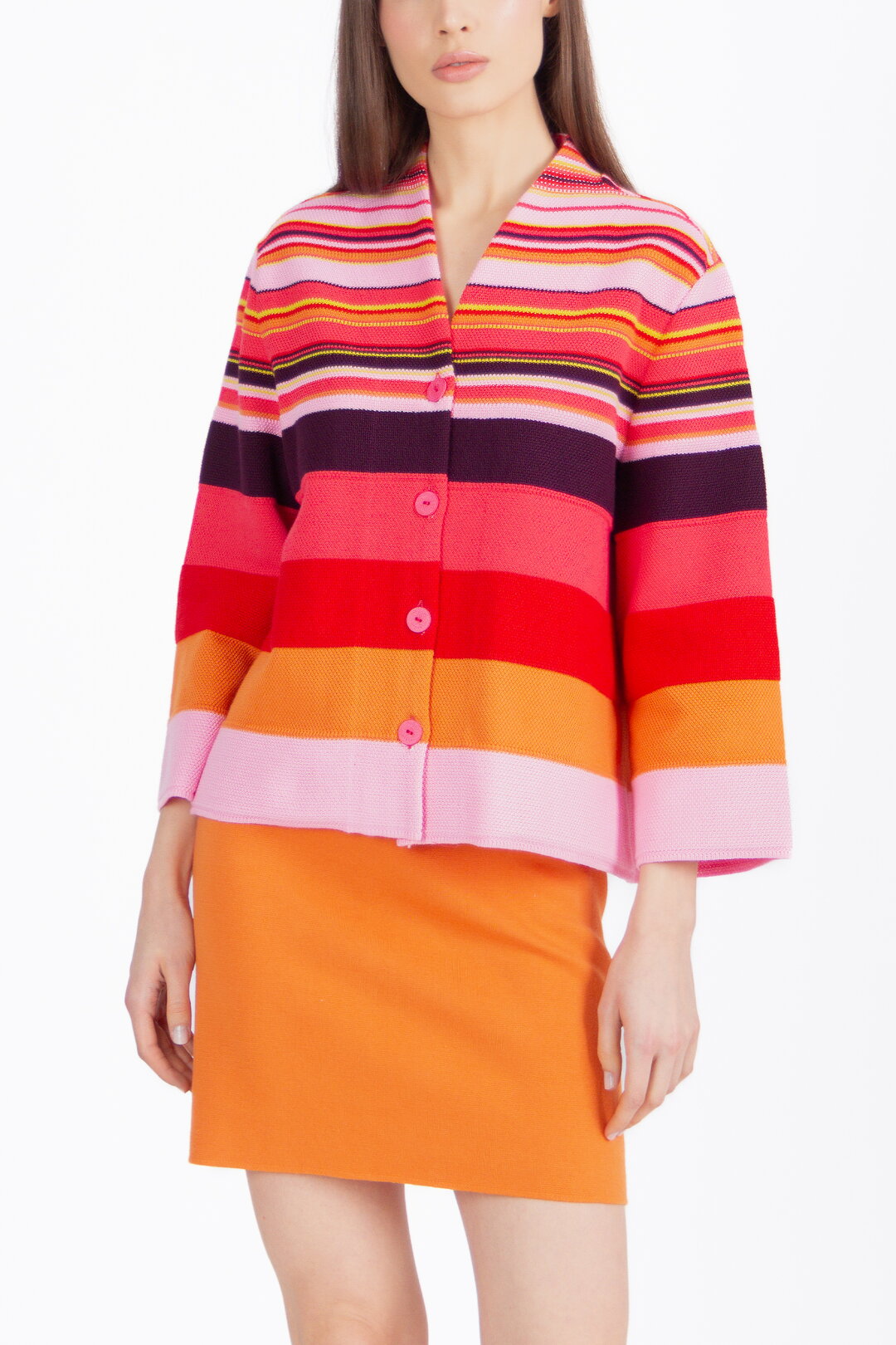 Cardigan With Back Pleat, Stripe Pattern