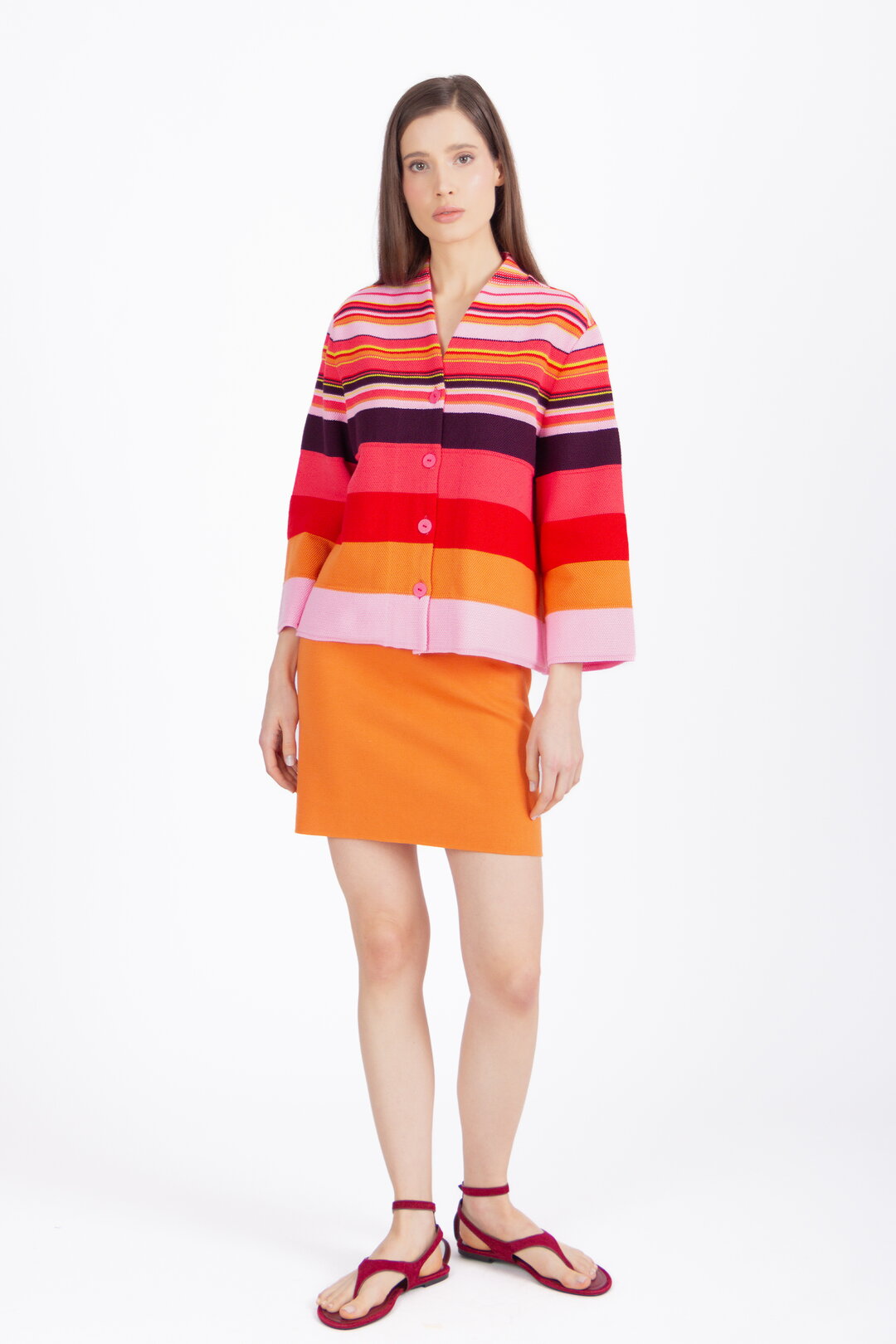 Cardigan With Back Pleat, Stripe Pattern