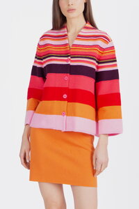 Cardigan With Back Pleat, Stripe Pattern