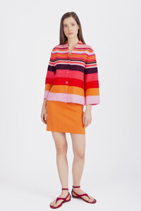 Cardigan With Back Pleat, Stripe Pattern