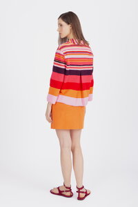 Cardigan With Back Pleat, Stripe Pattern