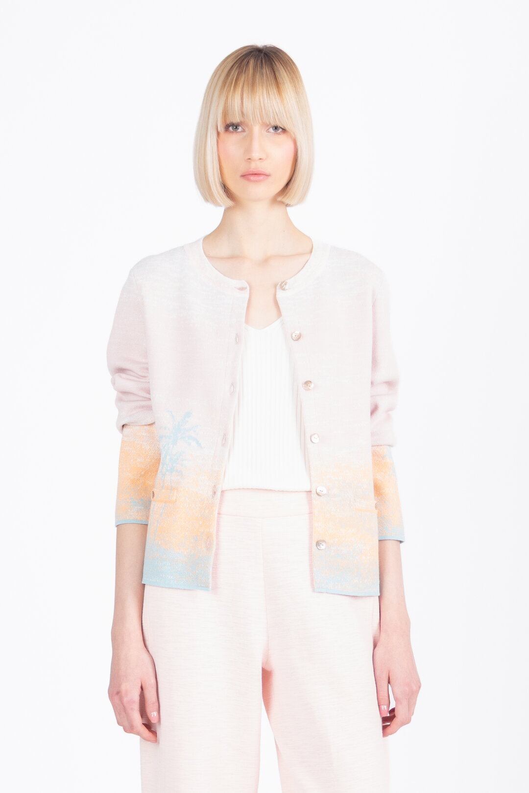 Jacquard Cardigan, Urban Sun Pattern