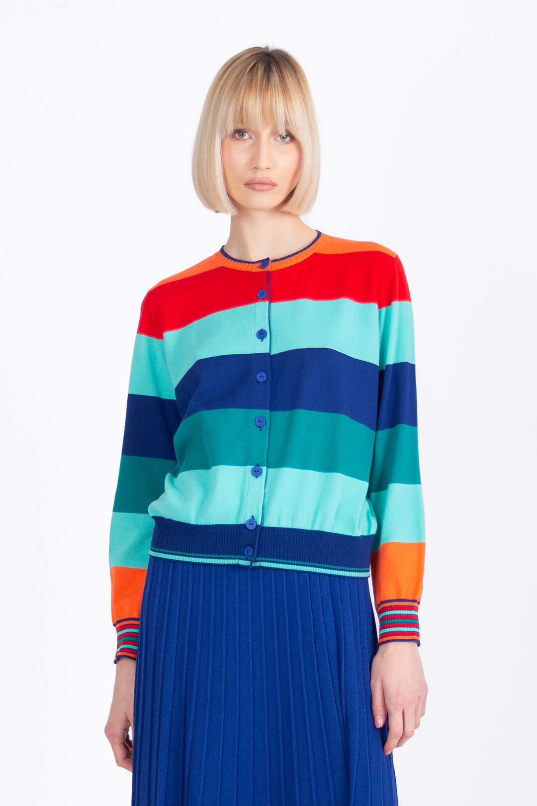 Jacquard Cardigan, Stripe Pattern