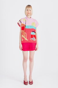 Sleeveless Pullover with Zipper, Urban Fun Pattern