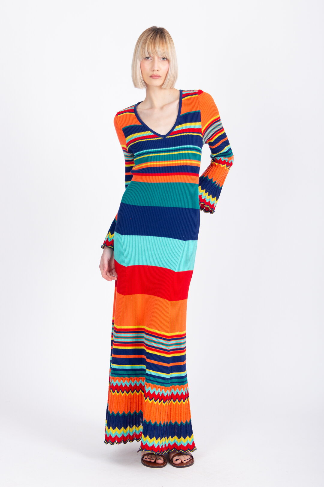 Long Ribbed Dress, Stripe Pattern