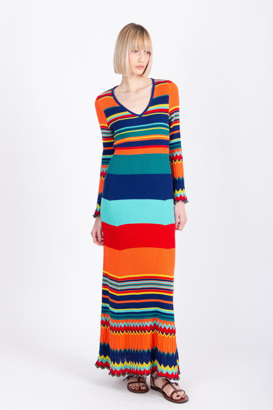 Long Ribbed Dress, Stripe Pattern