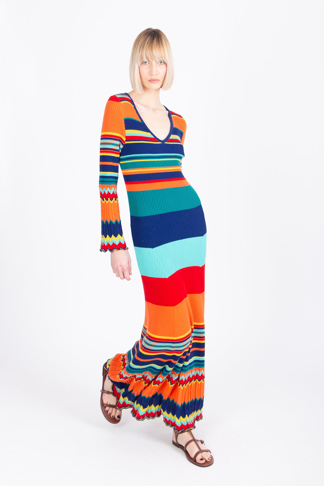 Long Ribbed Dress, Stripe Pattern