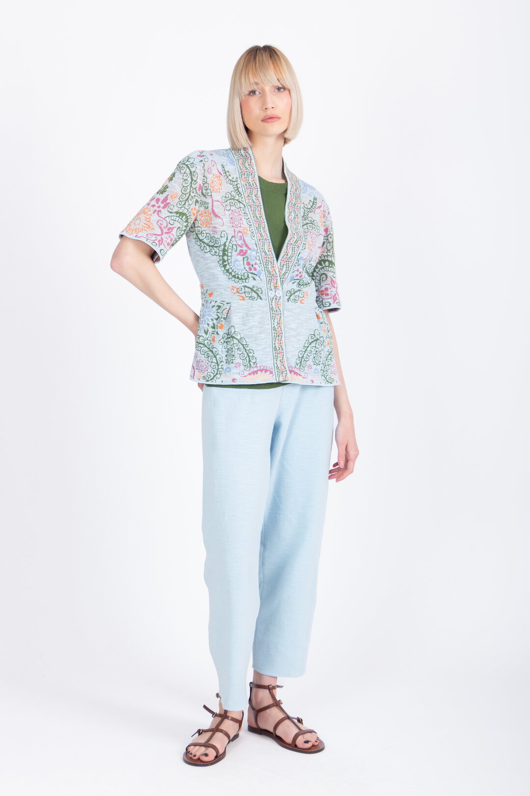 Cardigan mit V-Ausschnitt, Ornament Motiv