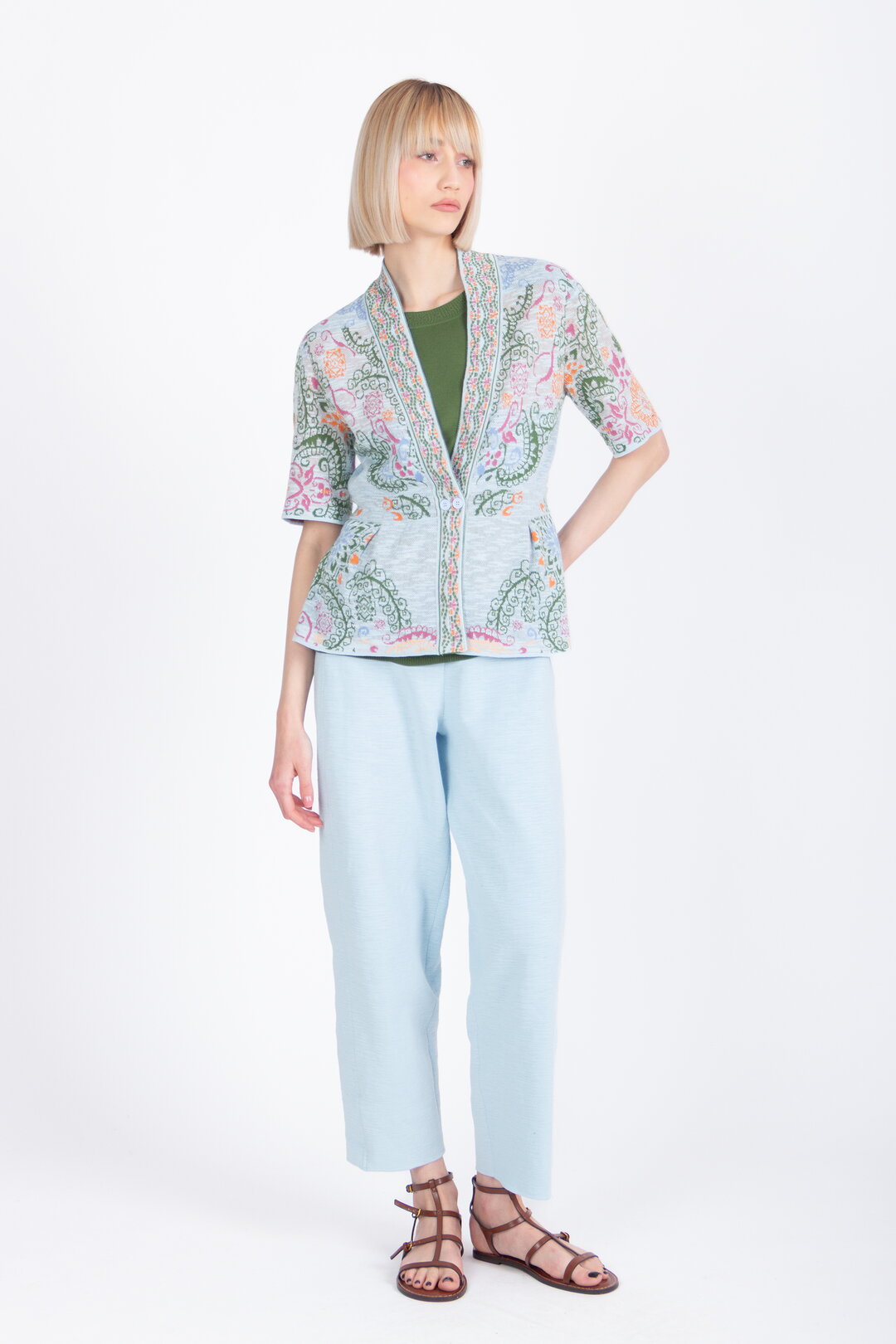 Cardigan mit V-Ausschnitt, Ornament Motiv