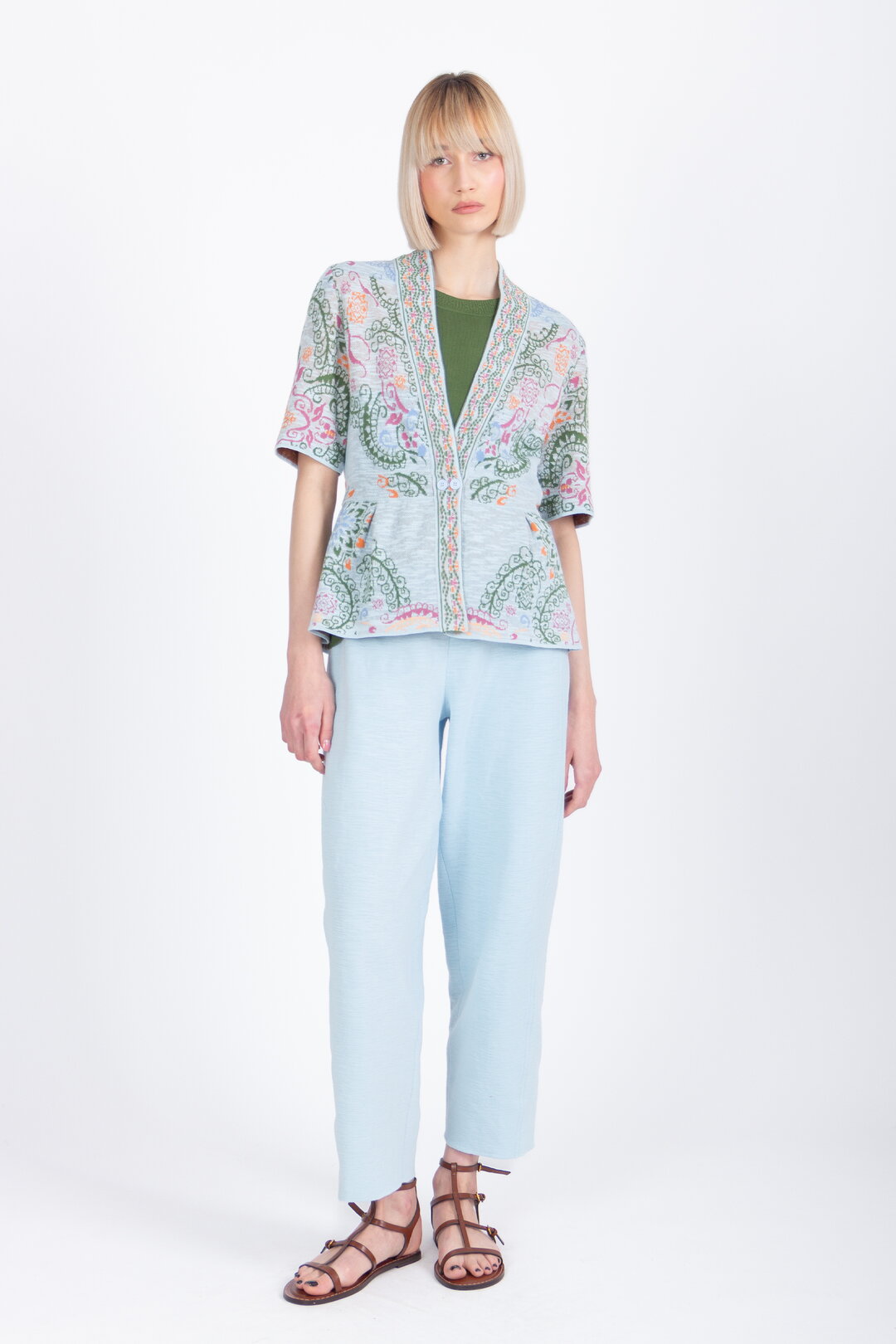 Cardigan mit V-Ausschnitt, Ornament Motiv