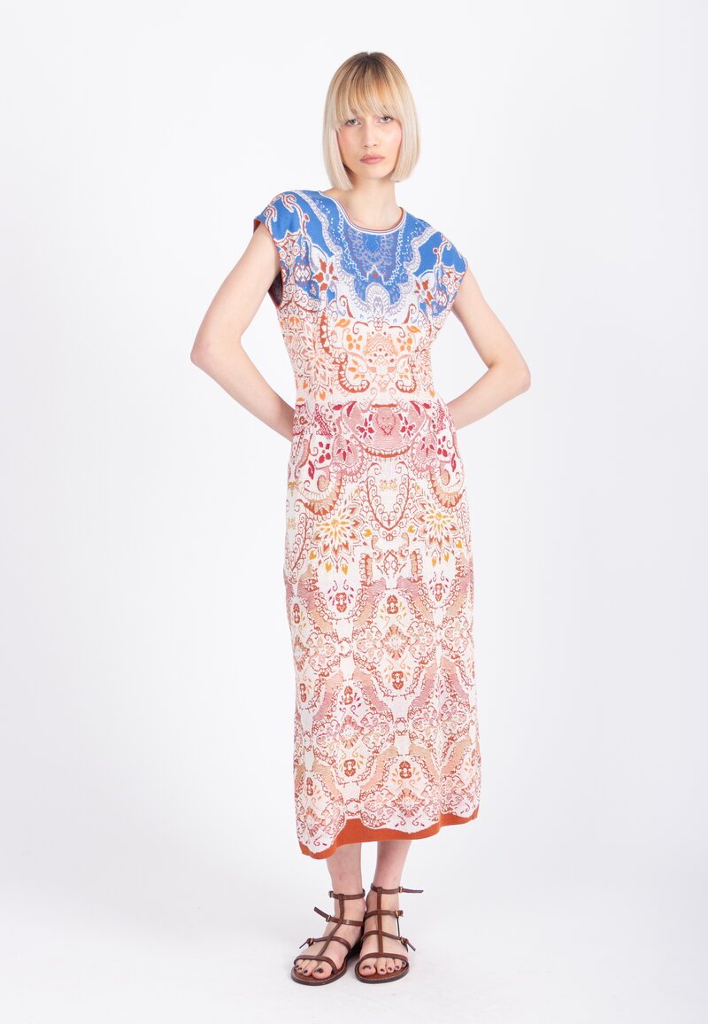 Jacquard Dress, Ornament Pattern - WhiteCoffee - Dresses and