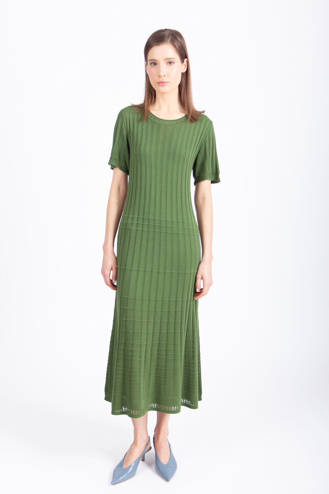 Jednobojna Rebrasta Haljina sa O-Izrezom