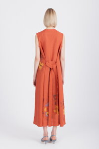 Linen Dress with Embroidery, Floral Pattern