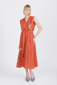 Linen Dress with Embroidery, Floral Pattern