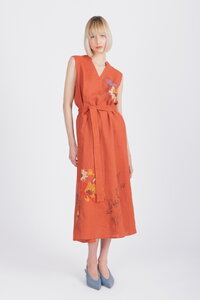 Linen Dress with Embroidery, Floral Pattern