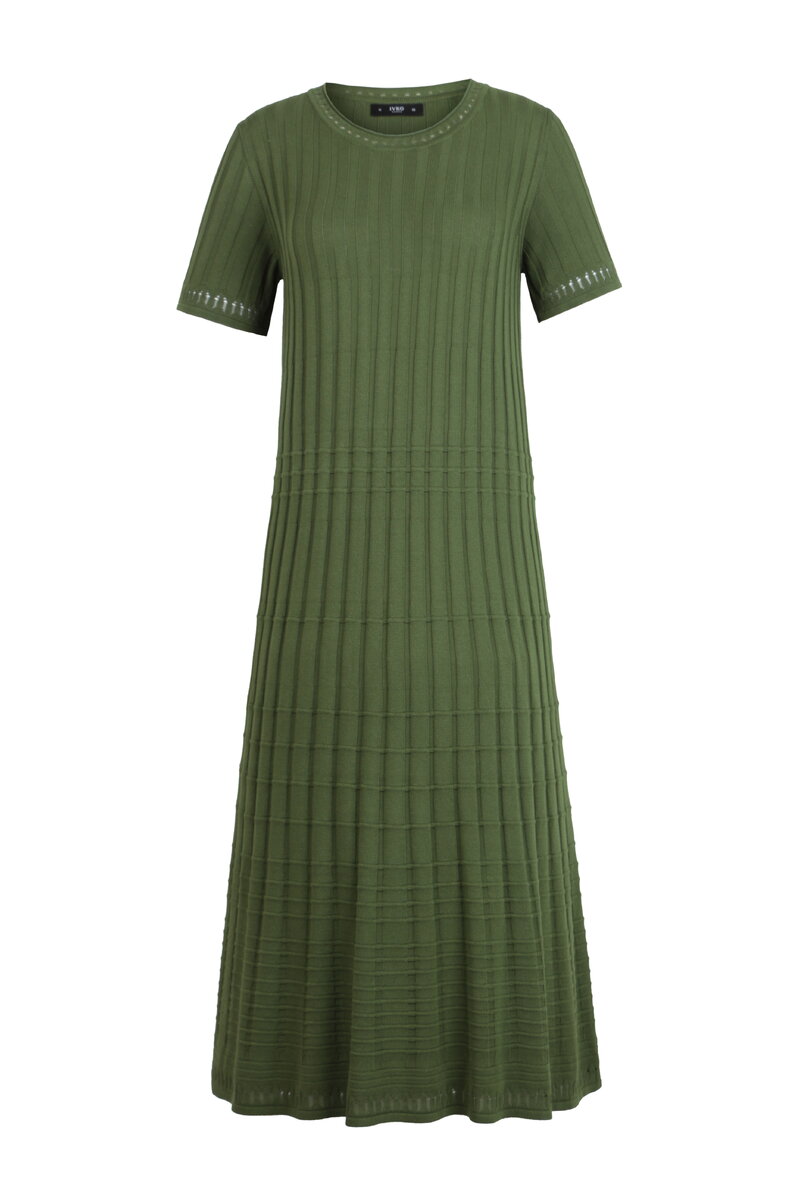 Jednobojna Rebrasta Haljina sa O-Izrezom