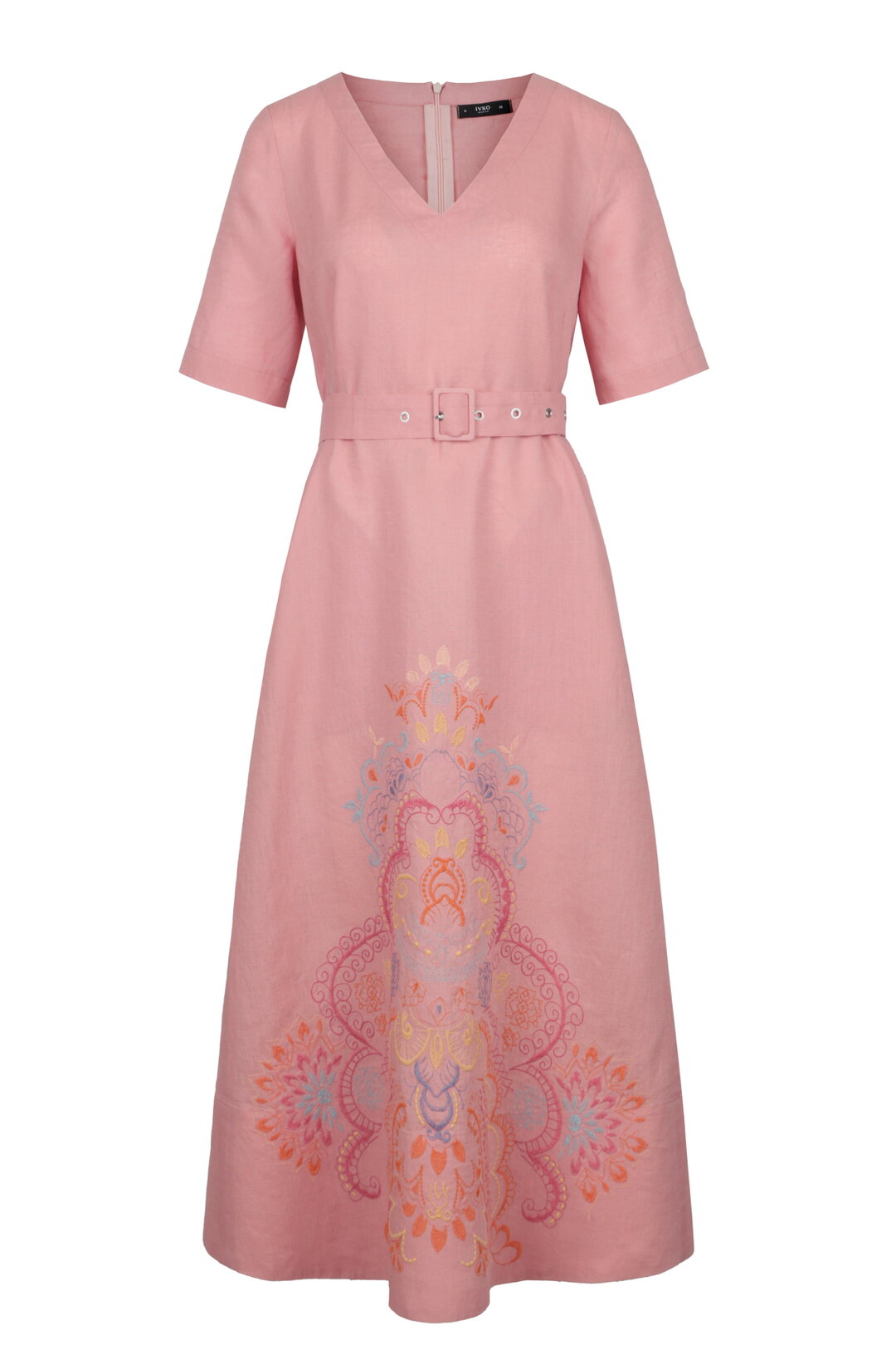 Linen Dress with Embroidery, Ornament Pattern