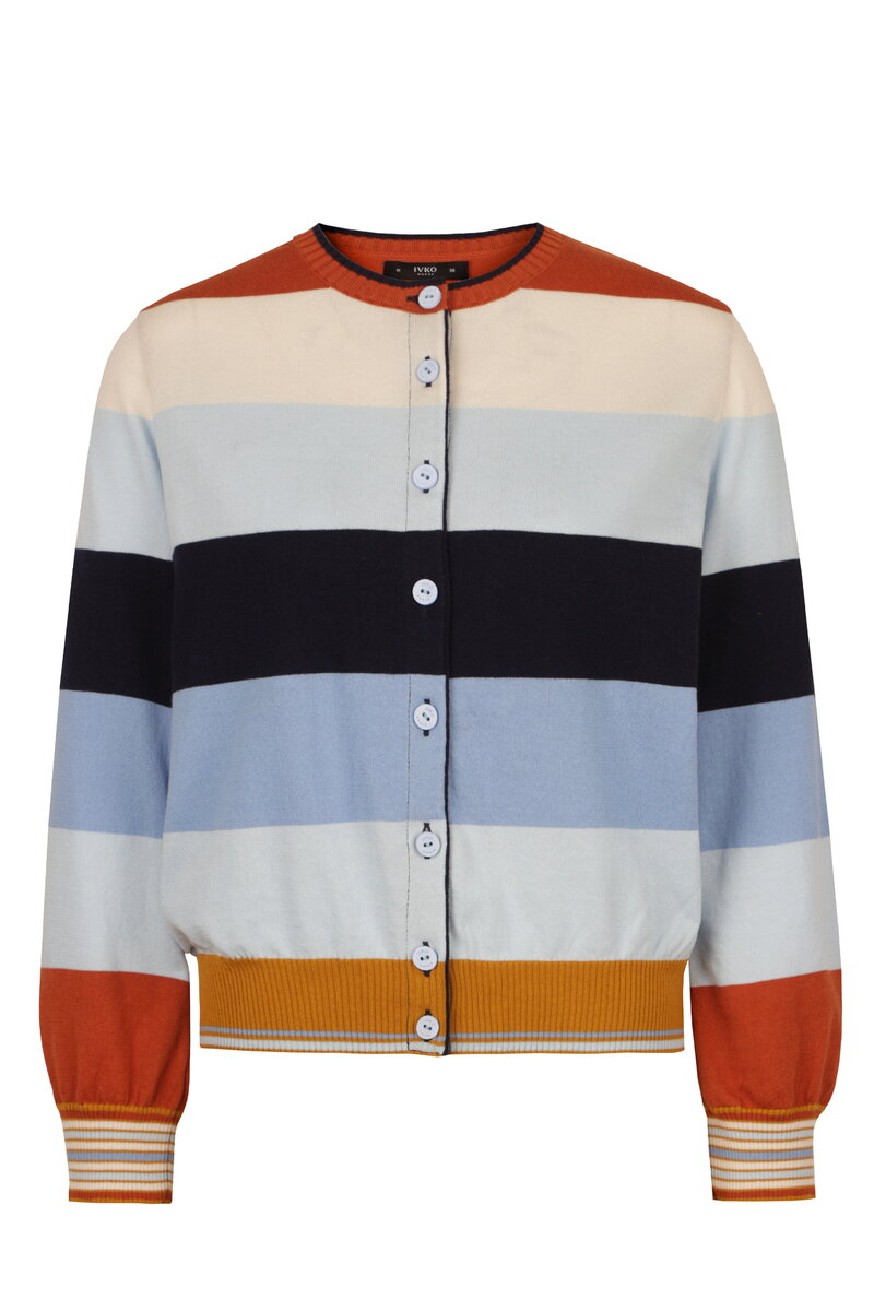 Jacquard Cardigan, Stripe Pattern - Navy - Cardigans - Ivko Woman