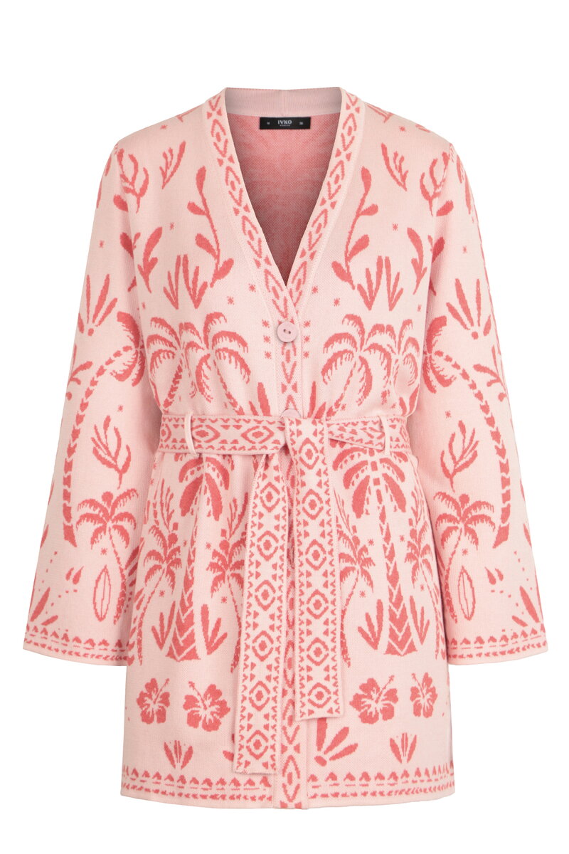 Long Cardigan, Urban Botanic Pattern - LightPink - Cardigans