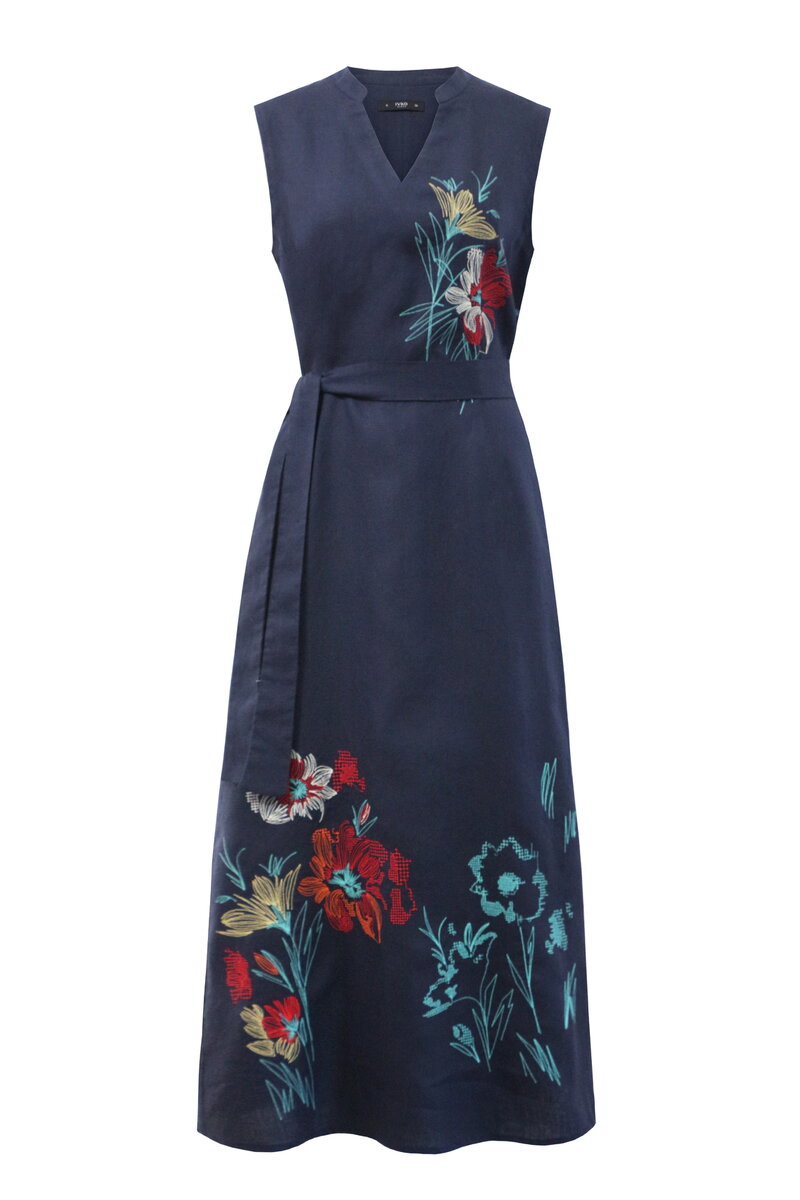 Lanena Haljina sa Vezom, Cvetni Motiv