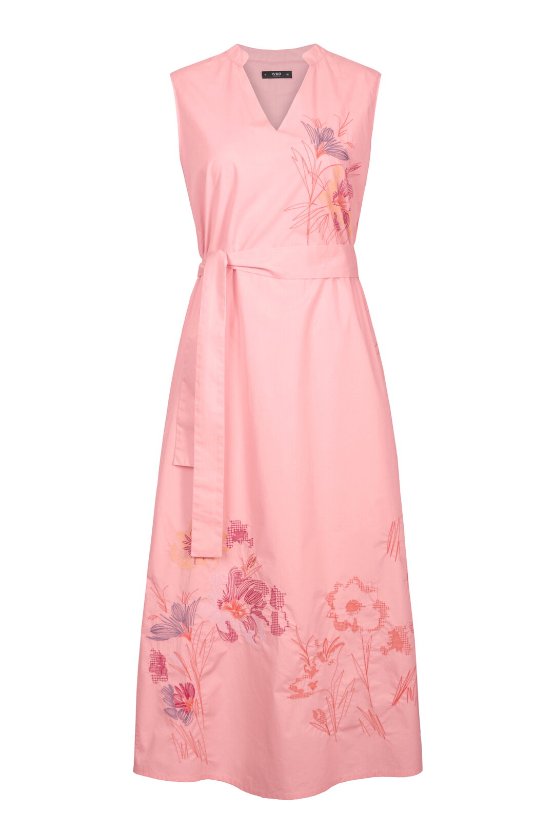 Linen Dress with Embroidery, Floral Pattern