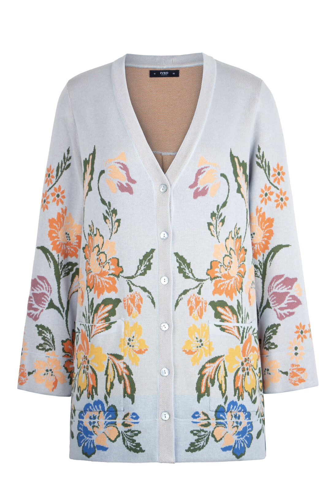 Cardigan with floral motif, pleated back