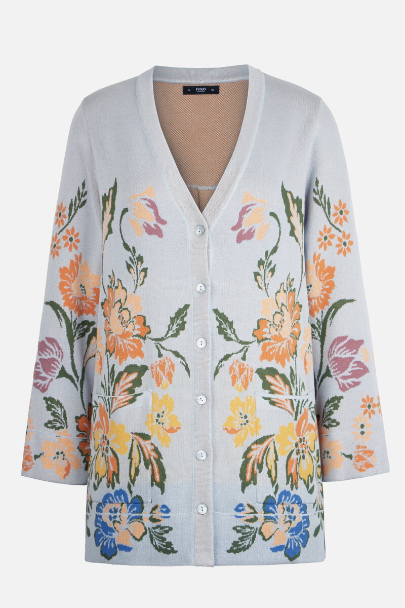 Cardigan with floral motif, pleated back