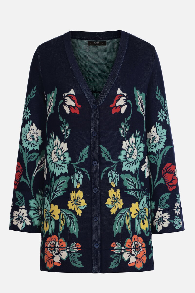 Cardigan with floral motif, pleated back