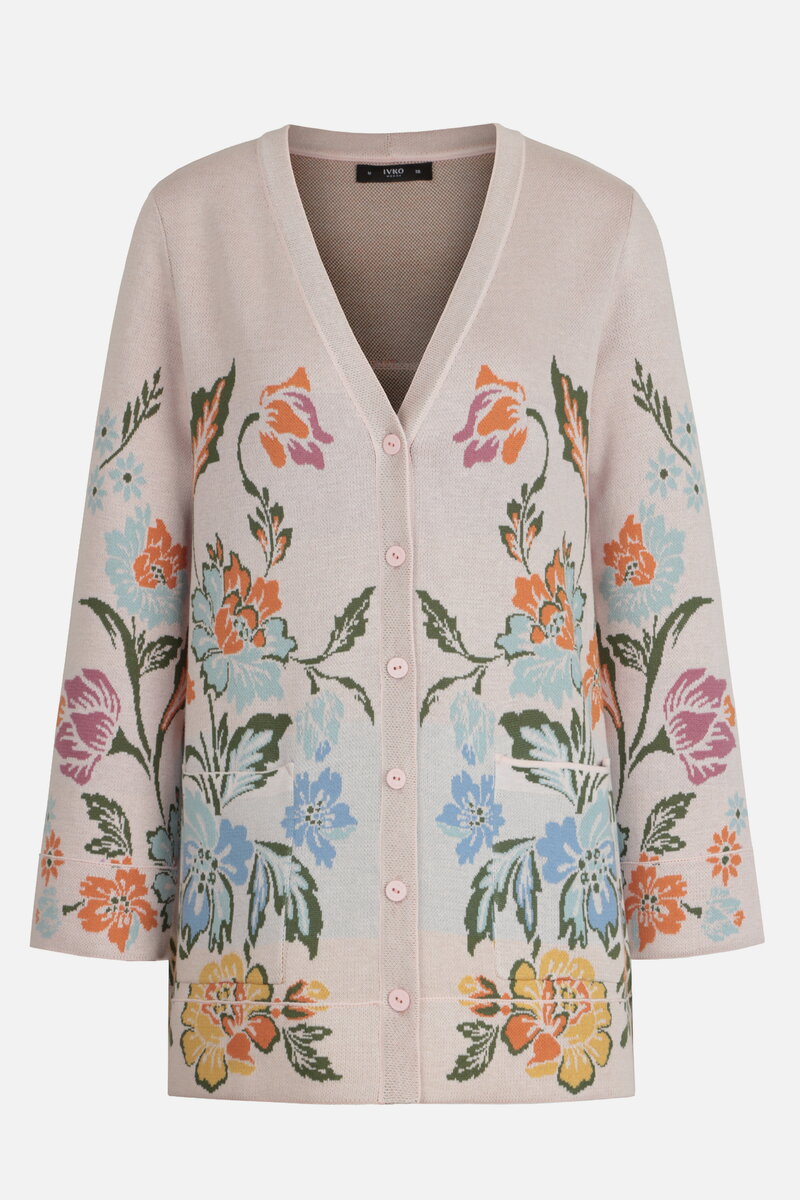 Cardigan with floral motif, pleated back