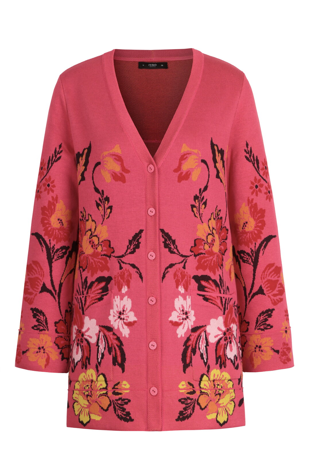 Cardigan with floral motif, pleated back