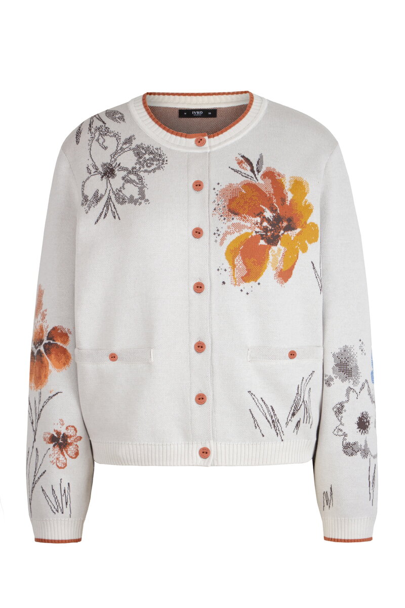 Cardigan O-Neck, Floral Pattern
