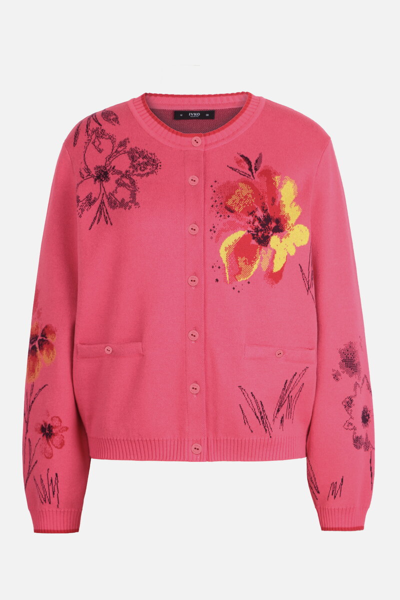 Cardigan O-Neck, Floral Pattern