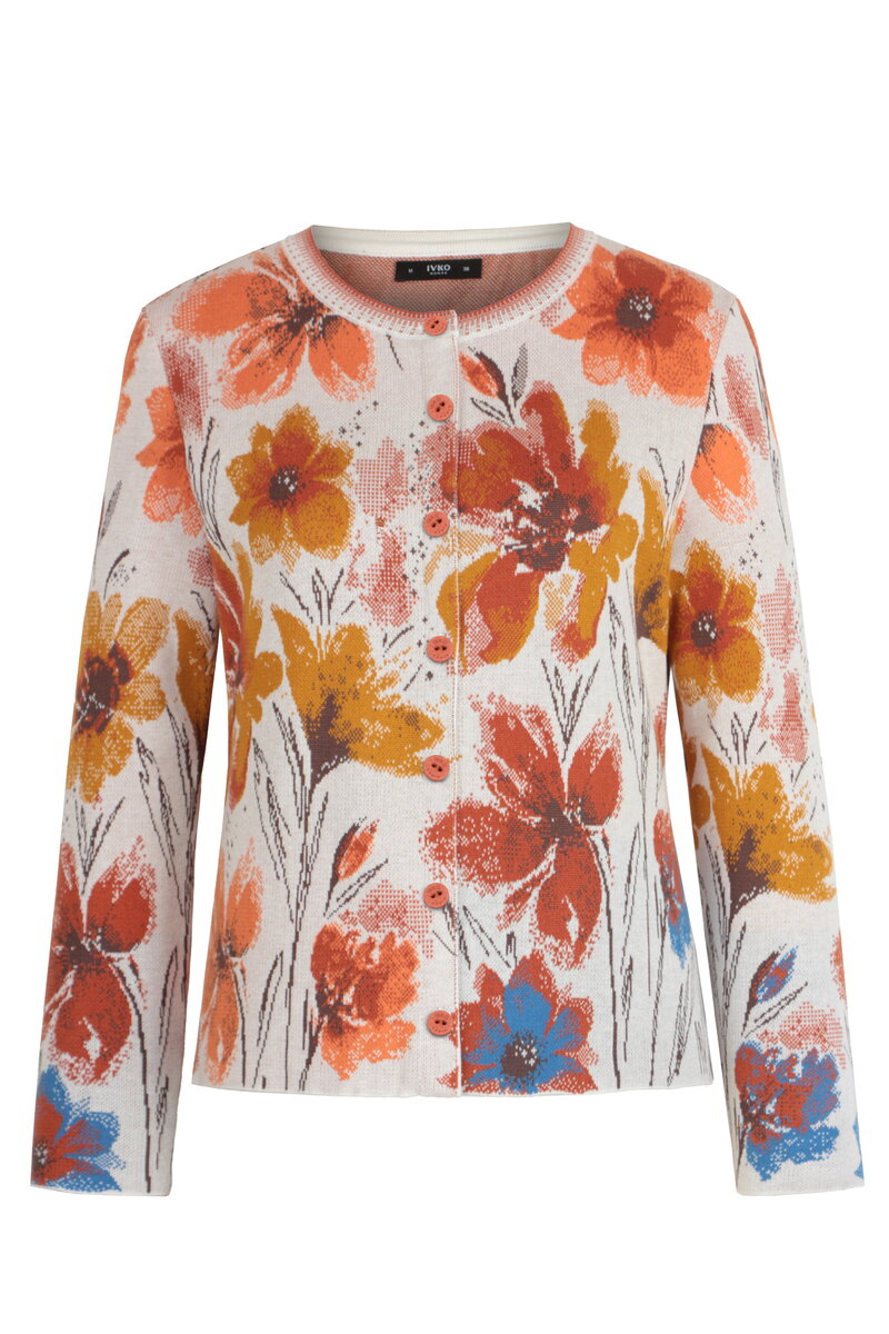 Jacquard Cardigan, Floral Pattern