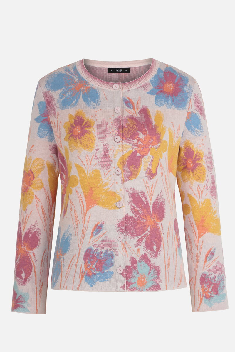 Jacquard Cardigan, Floral Pattern