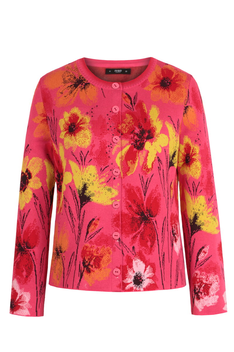 Jacquard Cardigan, Floral Pattern