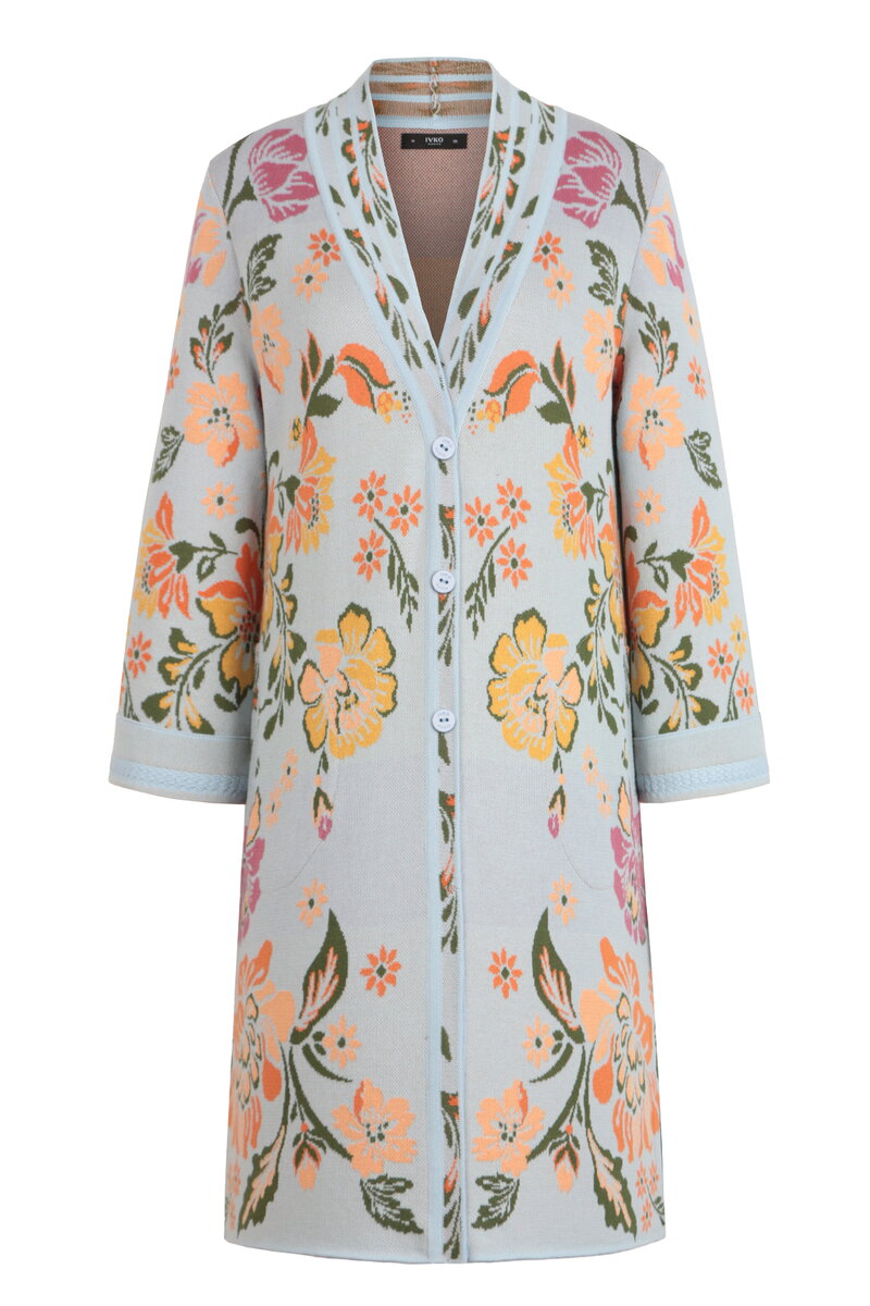 Jacquard Coatigan, Floral Pattern