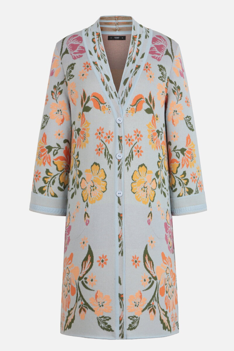 Jacquard Coatigan, Floral Pattern