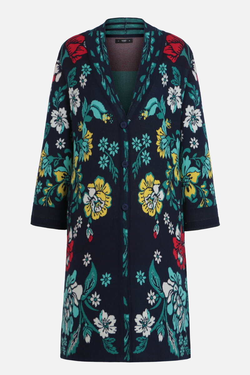 Jacquard Coatigan, Floral Pattern