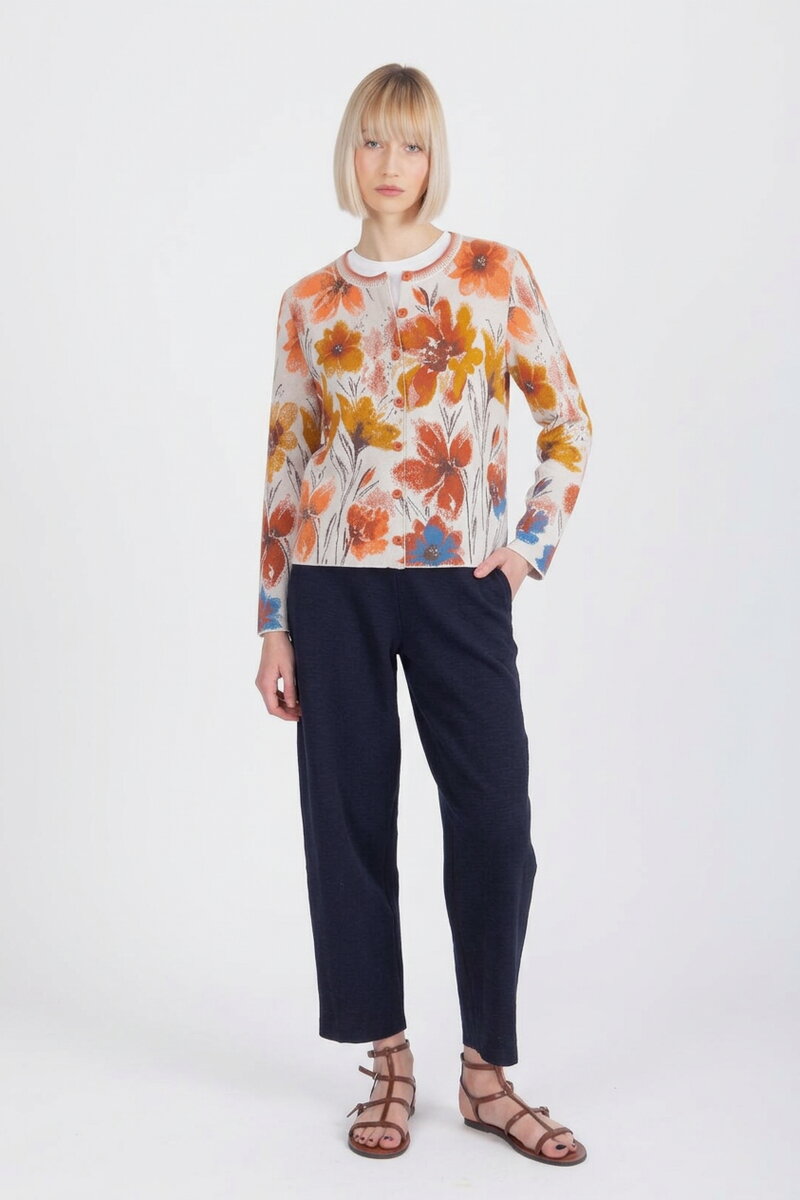 Jacquard Cardigan, Floral Pattern